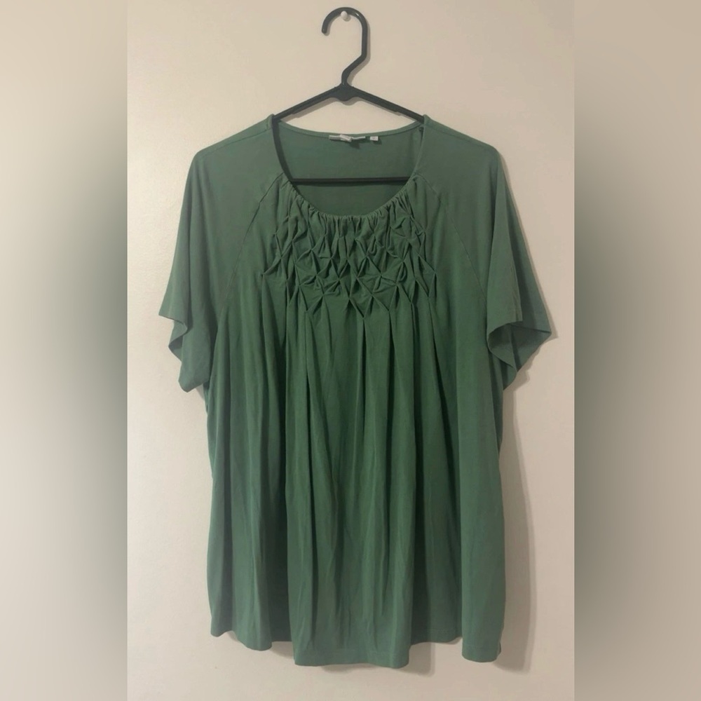 Chico's Women’s Size 3 (US XL) Green Ruffled Short Sleeve Tunic Top Blouse Shirt